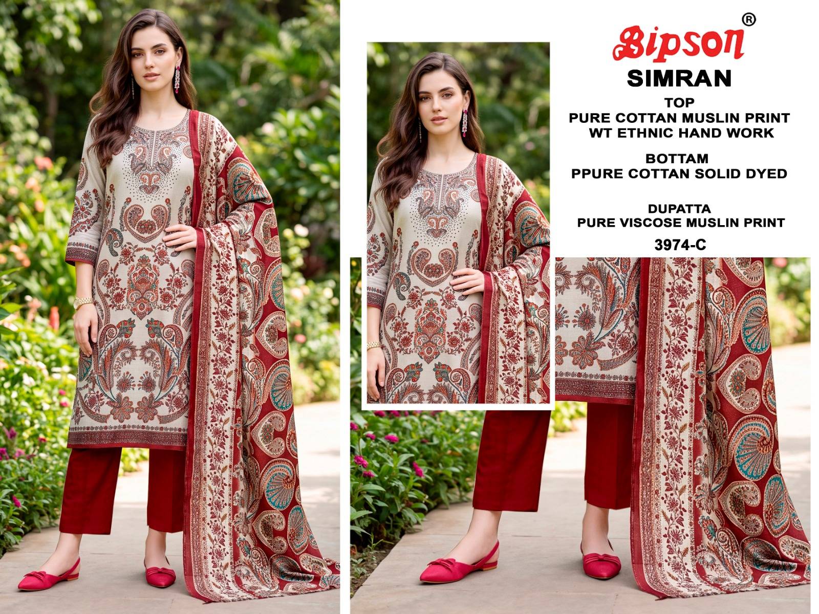 SIMRAN 3974 Series By BIPSON PRINTS Stylish Beautiful Colourful Pure Cotton Muslin Dresses At Wholesale Price